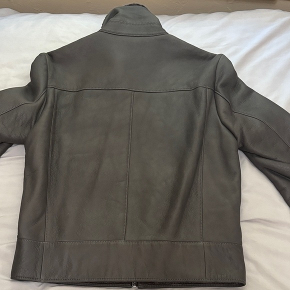 Men's Black Leather Jacket with Fur Collar - Picture 6 of 15